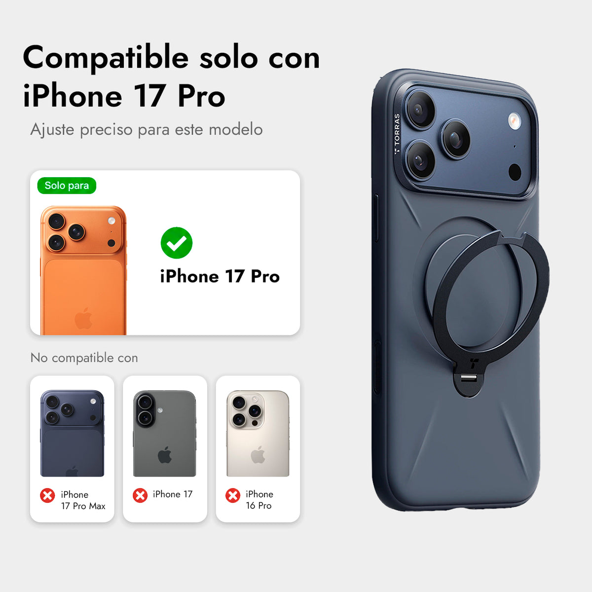TORRAS Funda Ostand Spin Softune Series con Soporte para iPhone 17 Pro/18 Pro Compatible con MagSafe, Azul Marino