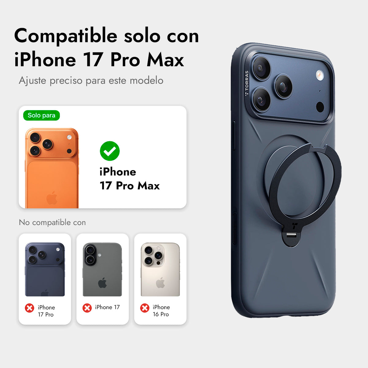 TORRAS Funda Ostand Spin Softune Series con Soporte para iPhone 17 Pro Max/18 Pro Max Compatible con MagSafe, Azul Marino