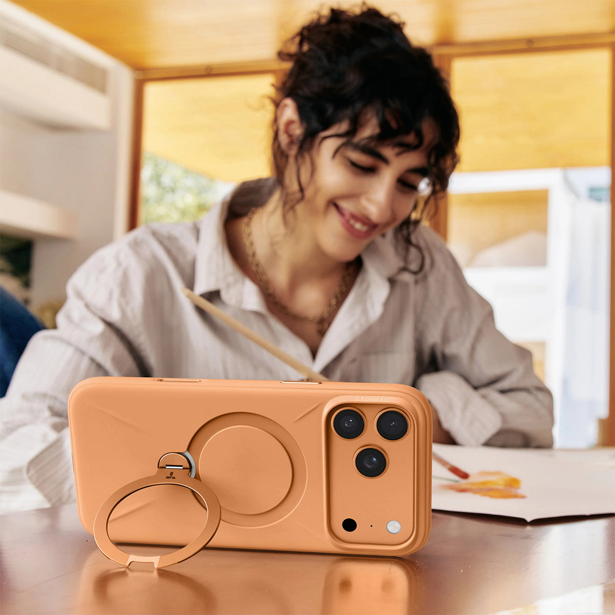 TORRAS Funda Ostand Spin Softune Series con Soporte para iPhone 17 Pro Max/18 Pro Max Compatible con MagSafe, Naranja