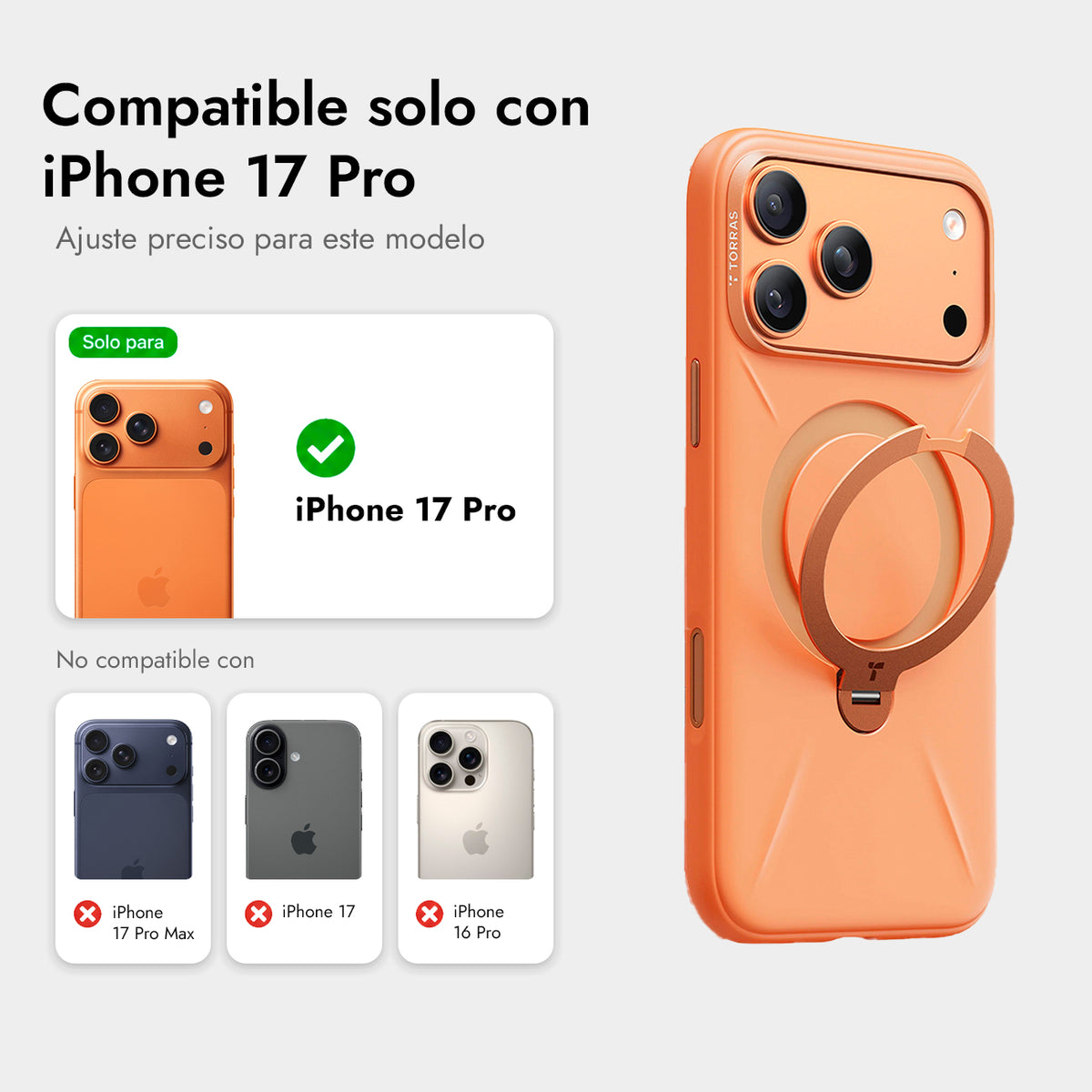 TORRAS Funda Ostand Spin Softune Series con Soporte para iPhone 17 Pro/18 Pro Compatible con MagSafe, Naranja