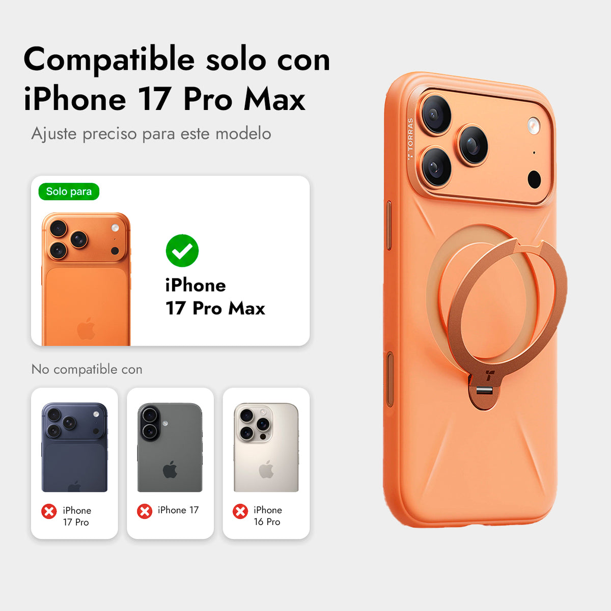 TORRAS Funda Ostand Spin Softune Series con Soporte para iPhone 17 Pro Max/18 Pro Max Compatible con MagSafe, Naranja
