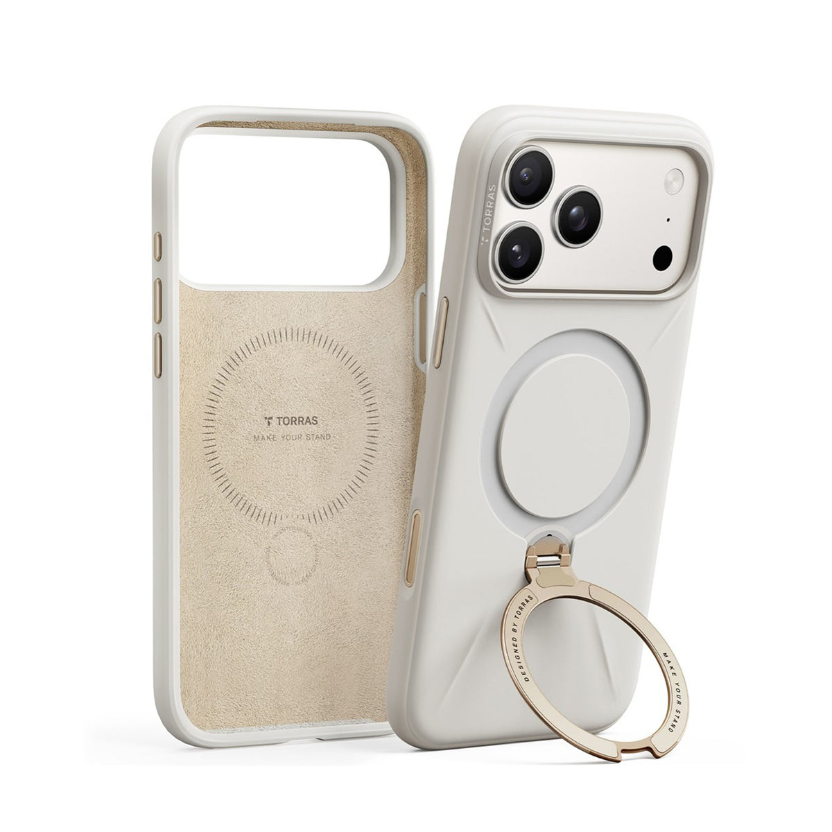 TORRAS Funda Ostand Spin Softune Series con Soporte para iPhone 17 Pro/18 Pro Compatible con MagSafe, Blanco