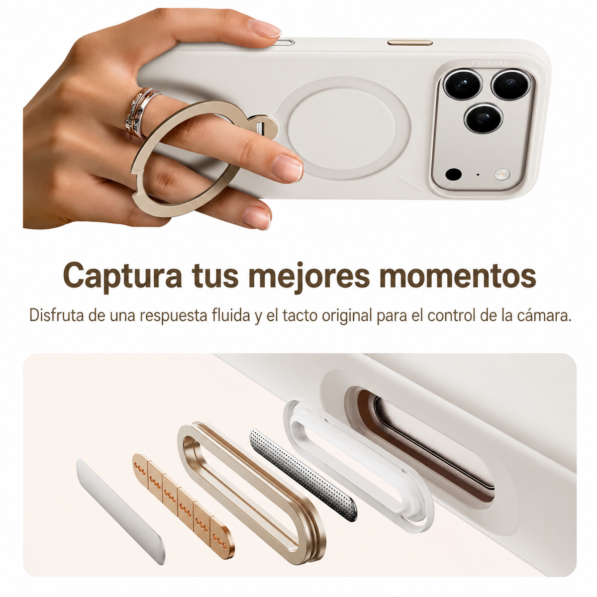 TORRAS Funda Ostand Spin Softune Series con Soporte para iPhone 17 Pro Max/18 Pro Max Compatible con MagSafe, Blanco