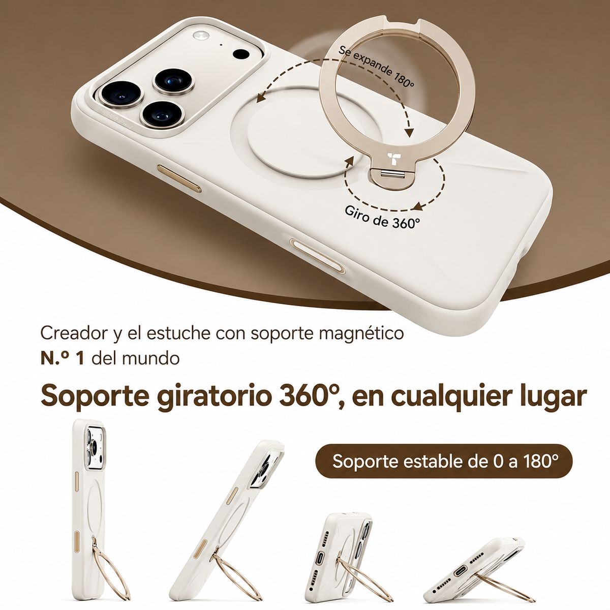 TORRAS Funda Ostand Spin Softune Series con Soporte para iPhone 17 Pro Max/18 Pro Max Compatible con MagSafe, Blanco