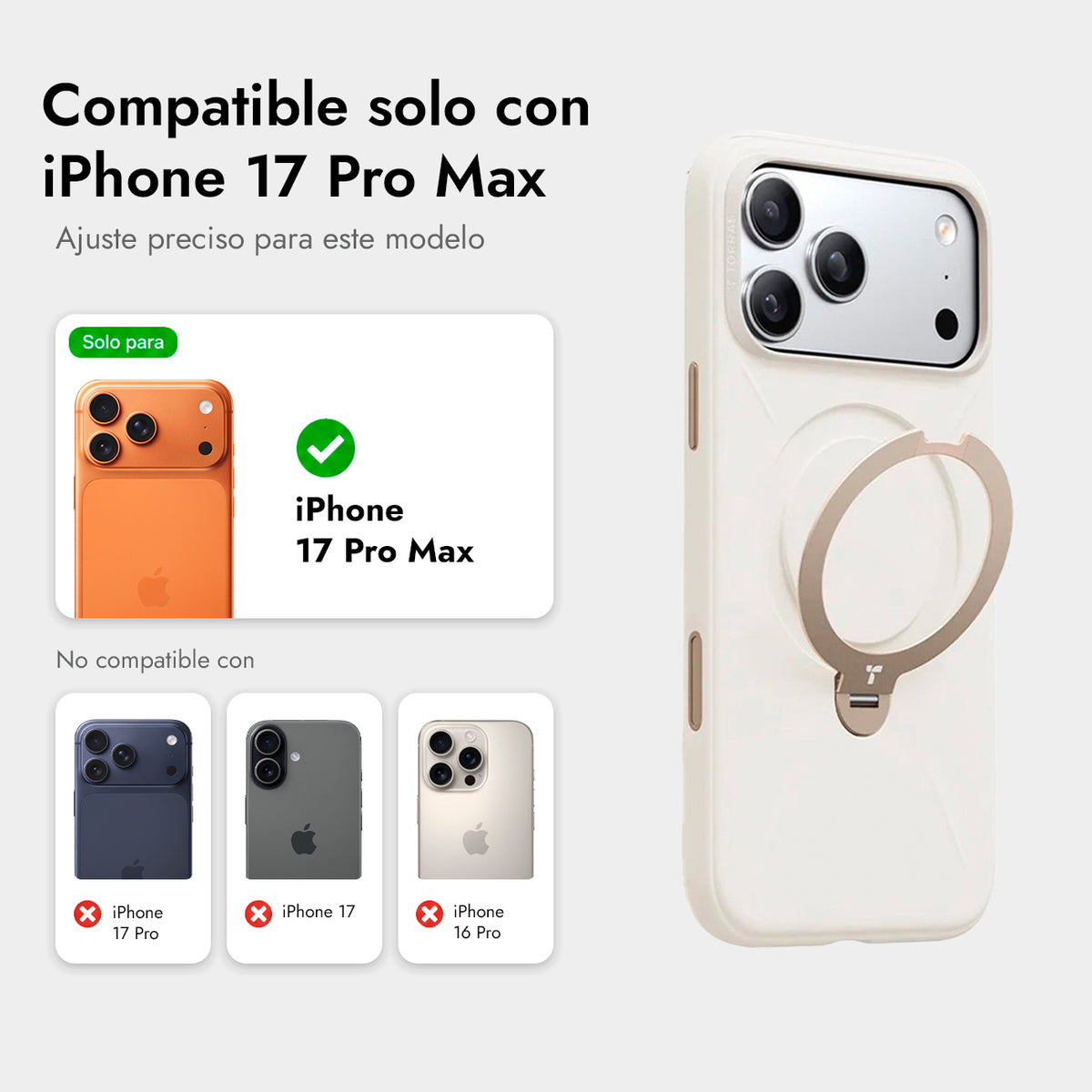 TORRAS Funda Ostand Spin Softune Series con Soporte para iPhone 17 Pro Max/18 Pro Max Compatible con MagSafe, Blanco