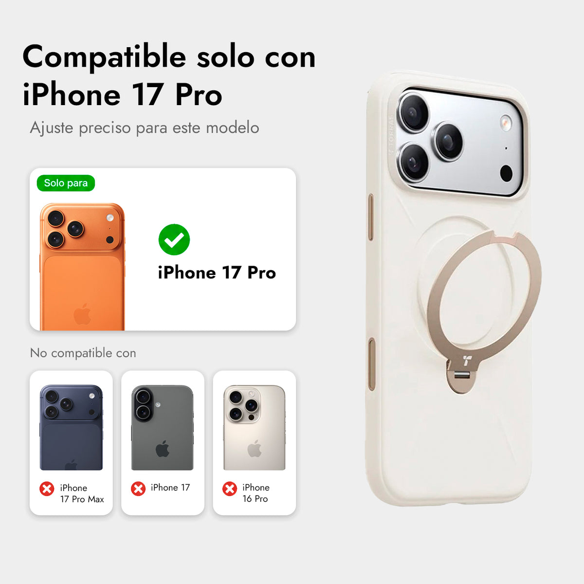 TORRAS Funda Ostand Spin Softune Series con Soporte para iPhone 17 Pro/18 Pro Compatible con MagSafe, Blanco