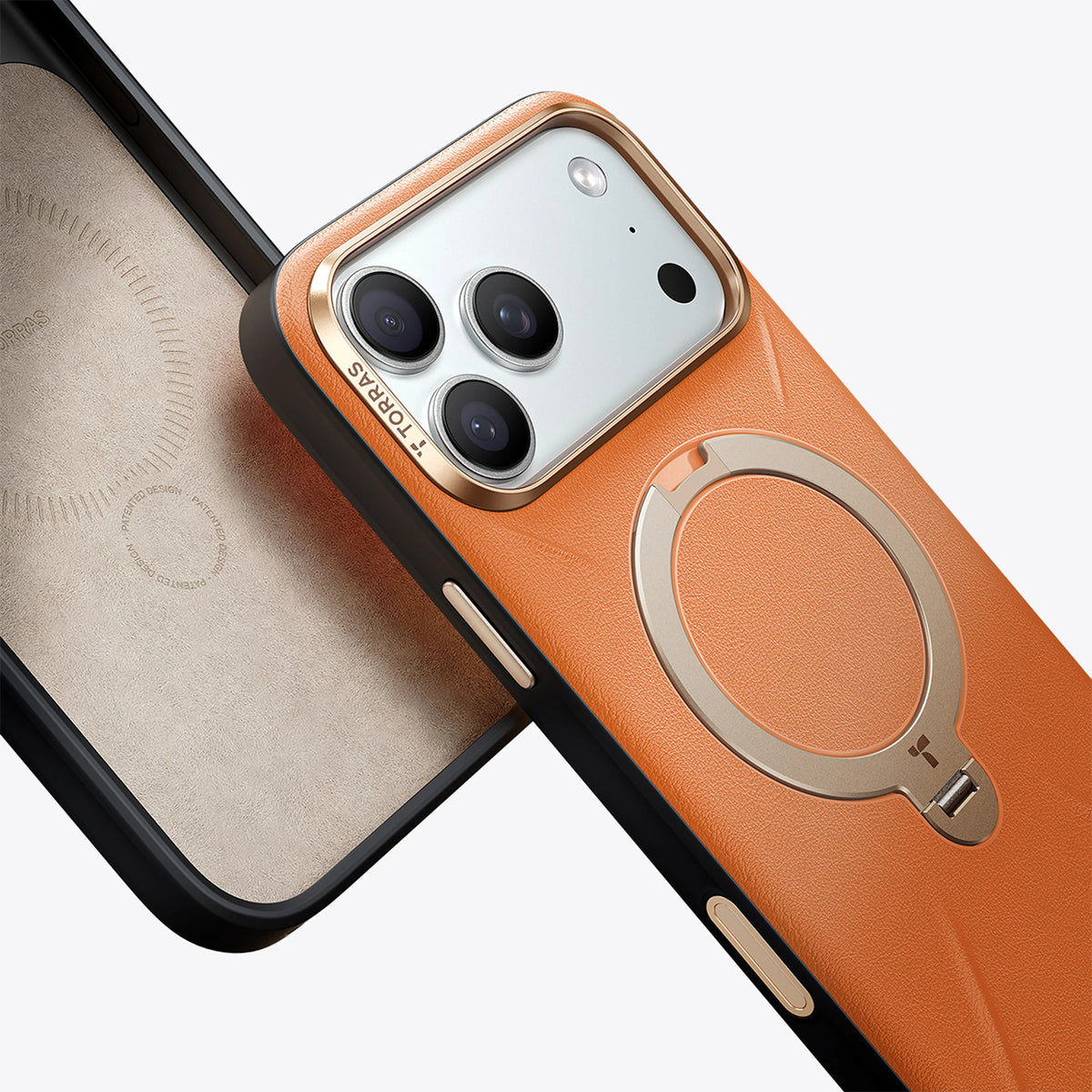 TORRAS Funda Ostand Spin VegSkin Series con Soporte para iPhone 17 Pro/18 Pro Compatible con MagSafe, Naranja