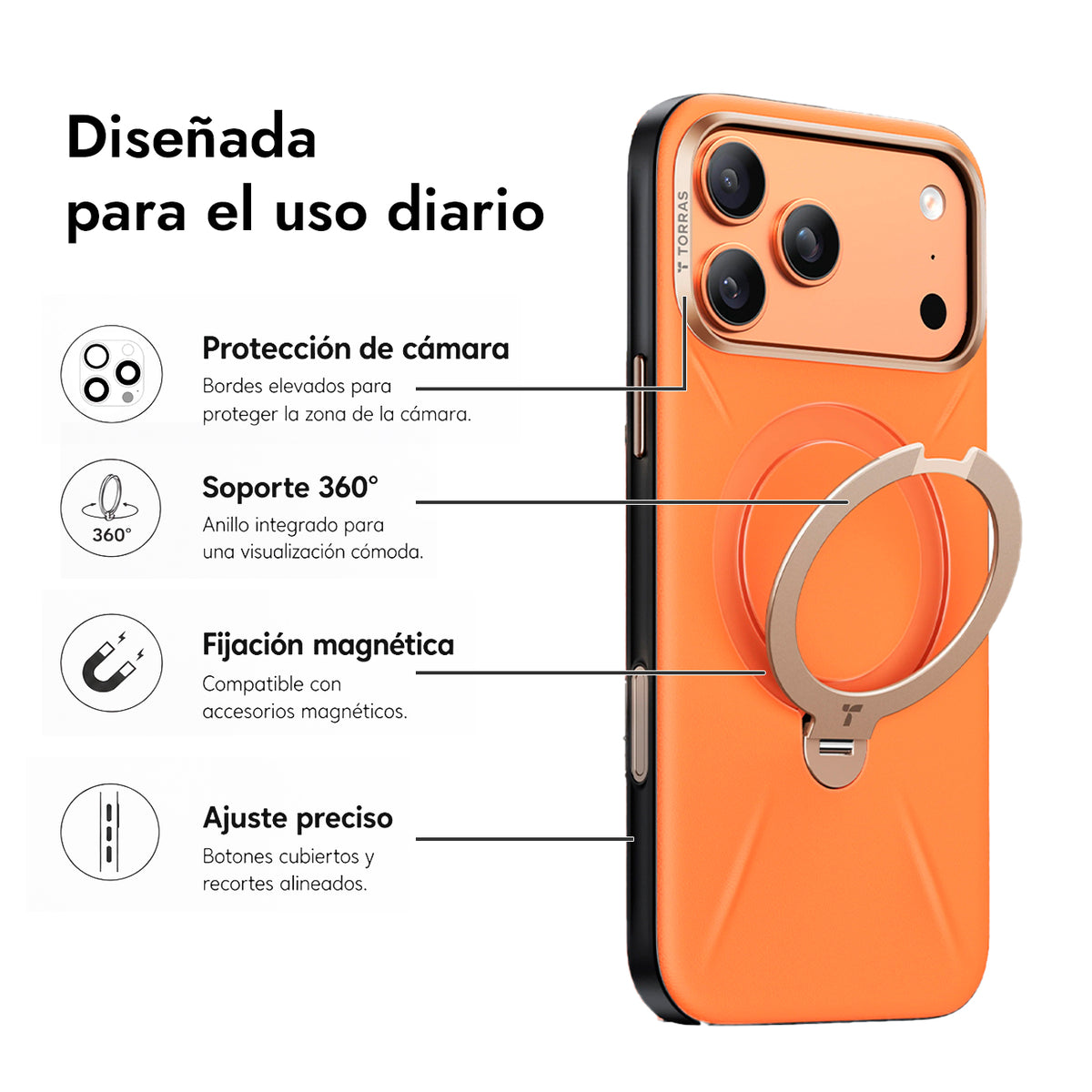 TORRAS Funda Ostand Spin VegSkin Series con Soporte para iPhone 17 Pro Max/18 Pro Max Compatible con MagSafe, Naranja