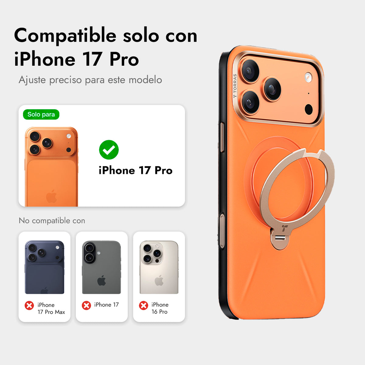 TORRAS Funda Ostand Spin VegSkin Series con Soporte para iPhone 17 Pro/18 Pro Compatible con MagSafe, Naranja