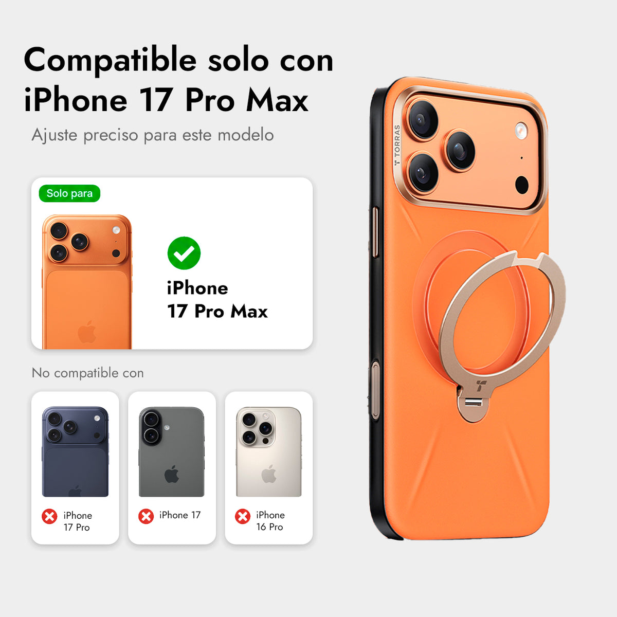 TORRAS Funda Ostand Spin VegSkin Series con Soporte para iPhone 17 Pro Max/18 Pro Max Compatible con MagSafe, Naranja