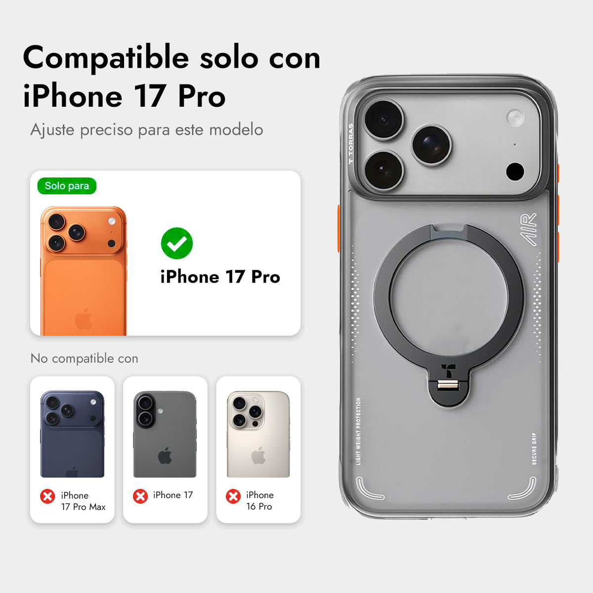 TORRAS Case for iPhone 17 Pro - MagSafe Compatible Case with Rotatable Ostand Q3 Air Black, Protection and Precise Fit