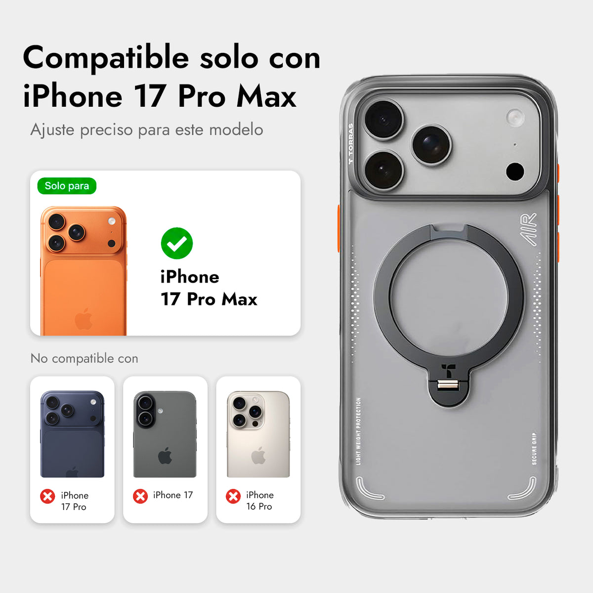 TORRAS Case for iPhone 17 Pro Max - MagSafe Compatible Cover with Ostand Q3 Air Rotatable Stand, Black, Protection and Precise Fit