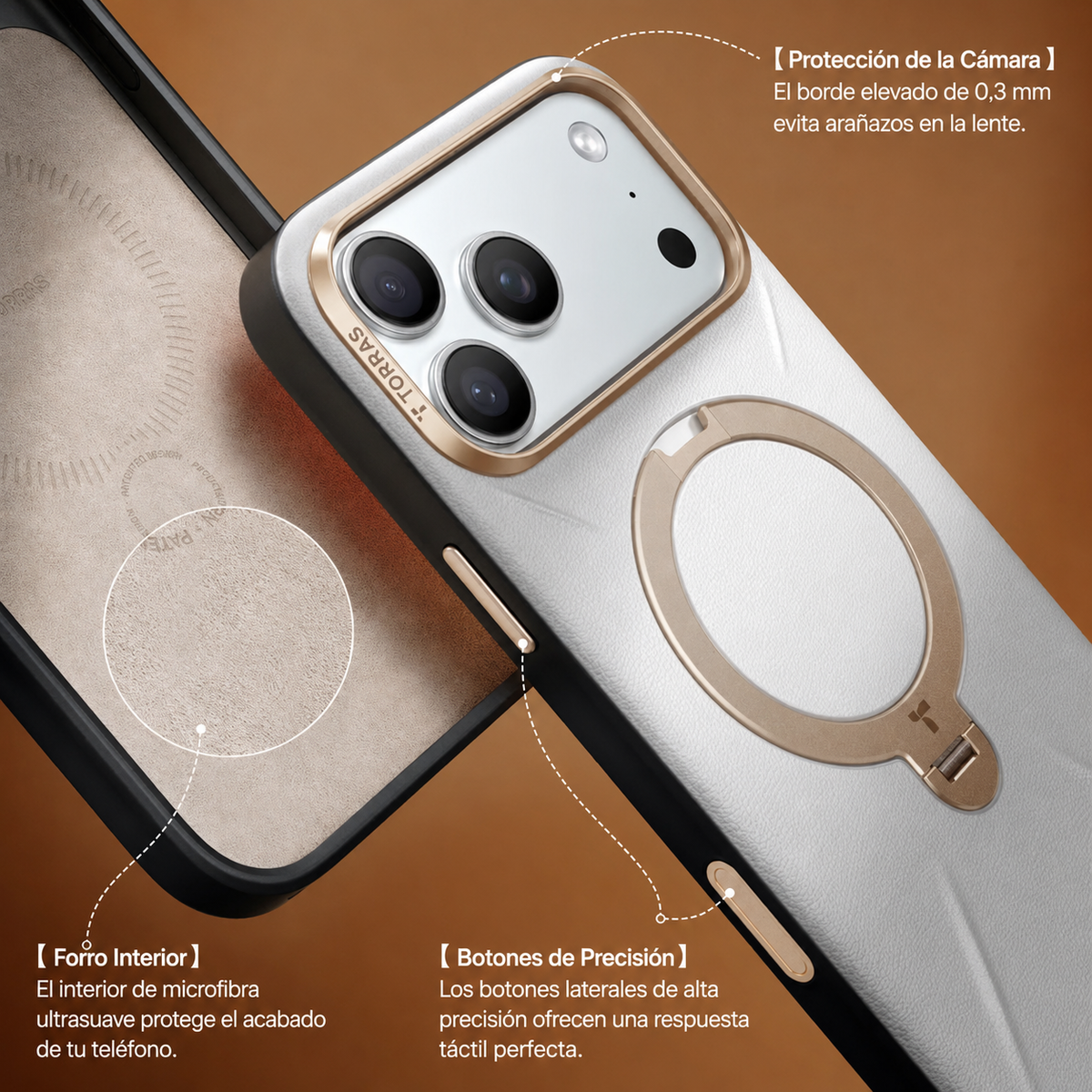 TORRAS Funda Ostand Spin VegSkin Series con Soporte para iPhone 17 Pro Max/18 Pro Max Compatible con MagSafe, Gris