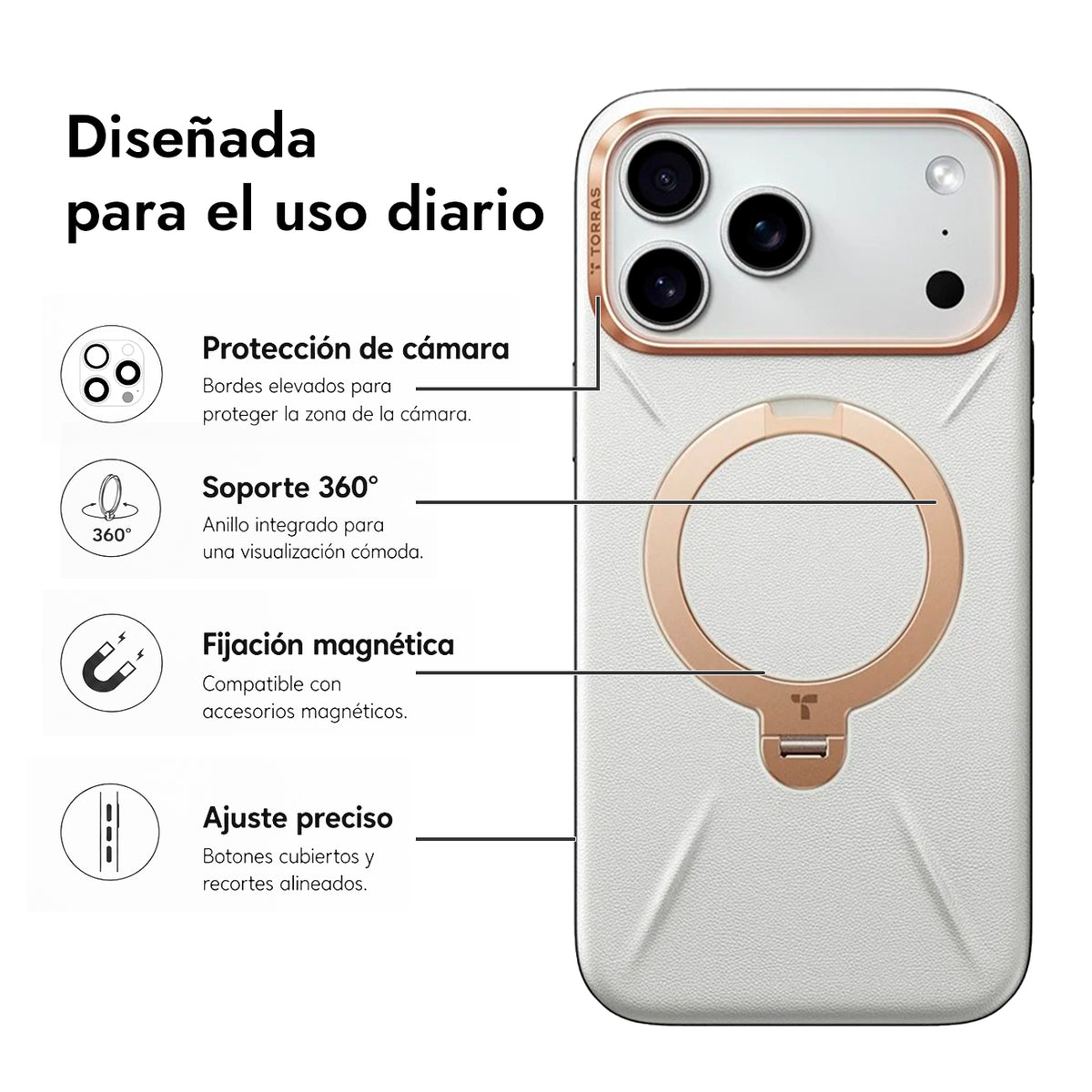 TORRAS Funda Ostand Spin VegSkin Series con Soporte para iPhone 17 Pro/18 Pro Compatible con MagSafe, Gris