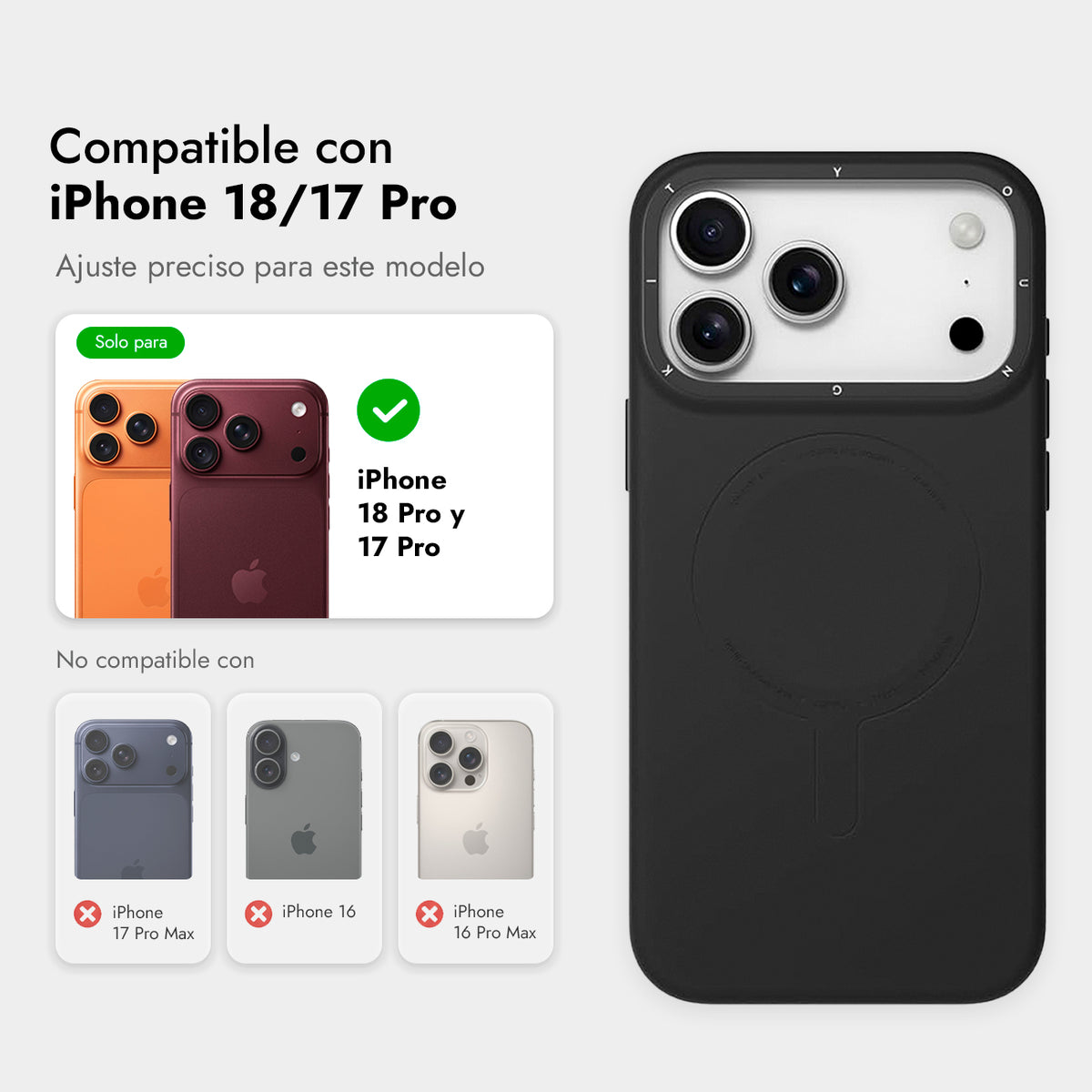 YOUNGKIT Funda Touch para iPhone 17 Pro/18 Pro Compatible con MagSafe, Negro Tinta