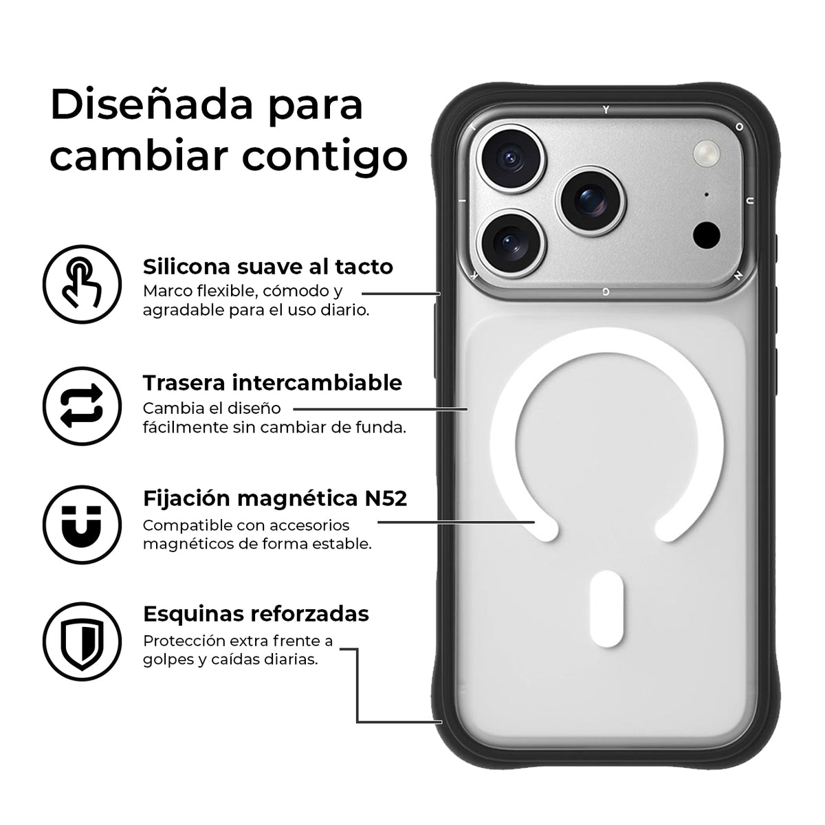YOUNGKIT Case for iPhone 17 Pro Max – Dynamic II Magnetic Case Clear Black Silicone, Modern Design and Precise Fit