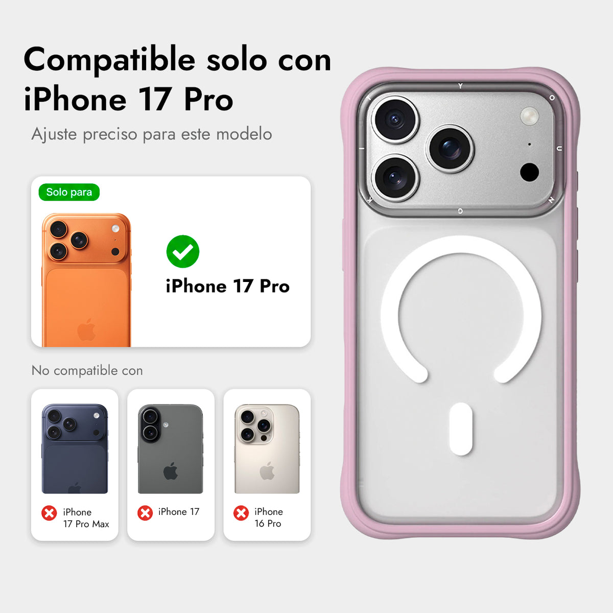 YOUNGKIT Funda Dynamic II para iPhone 17 Pro/18 Pro Compatible con MagSafe, Transparente Rosa