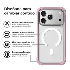 YOUNGKIT iPhone 17 Pro Case – Dynamic II Magnetic Transparent Pink Silicone Cover, Modern Design and Precise Fit