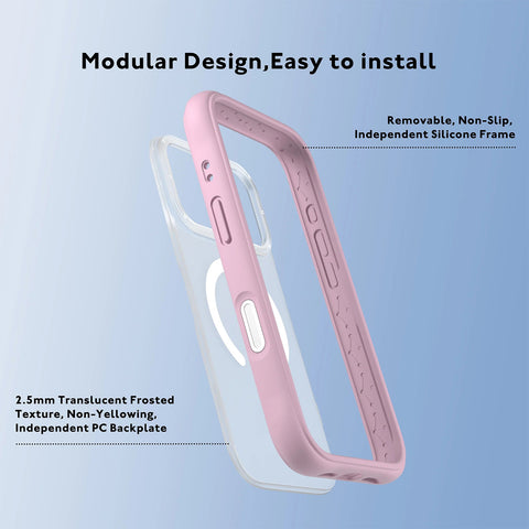 YOUNGKIT Funda Dynamic II para iPhone 17 Pro Max Compatible con MagSafe, Marco de Silicona y Trasera Removible, Transparente Rosa