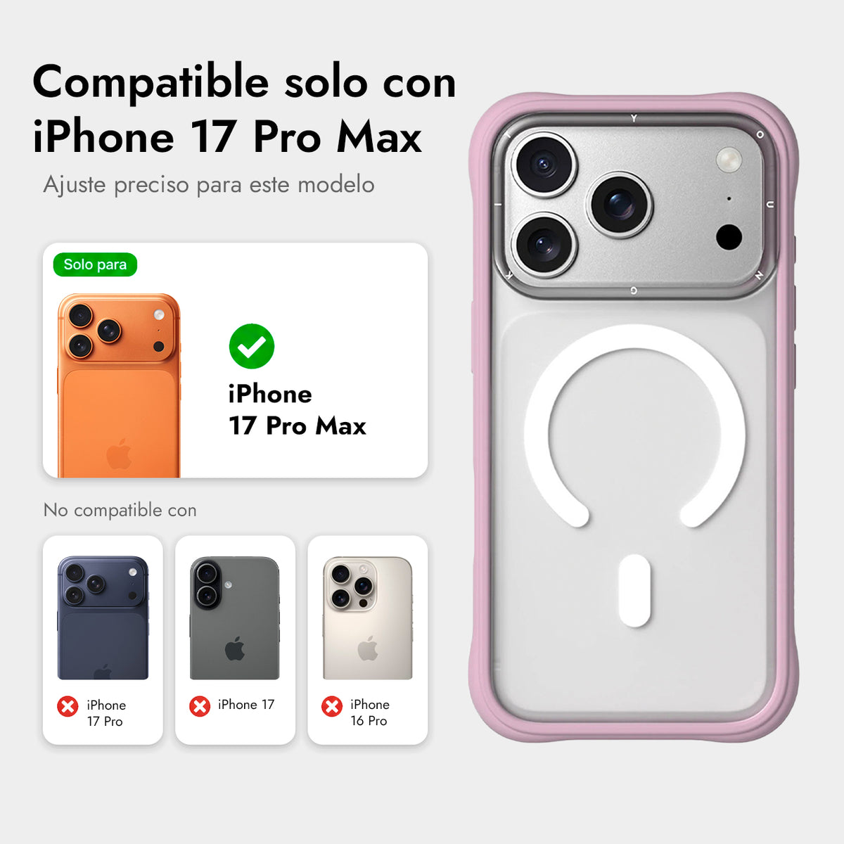 YOUNGKIT Funda Dynamic II para iPhone 17 Pro Max/18 Pro Max Compatible con MagSafe, Transparente Rosa