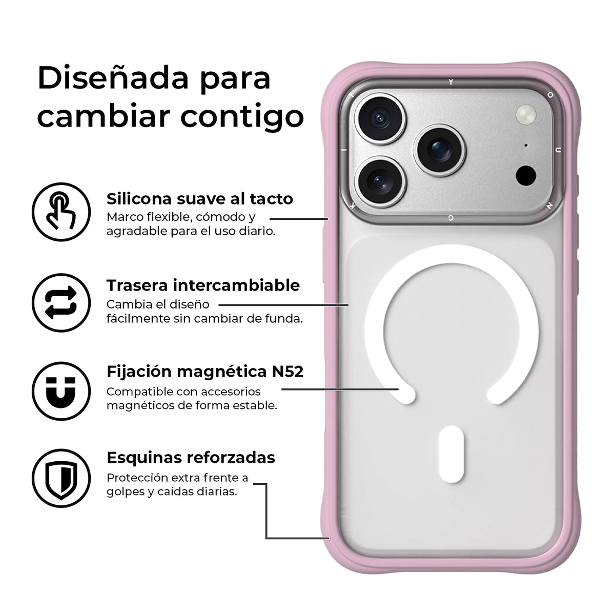 YOUNGKIT Funda Dynamic II para iPhone 17 Pro Max/18 Pro Max Compatible con MagSafe, Transparente Rosa