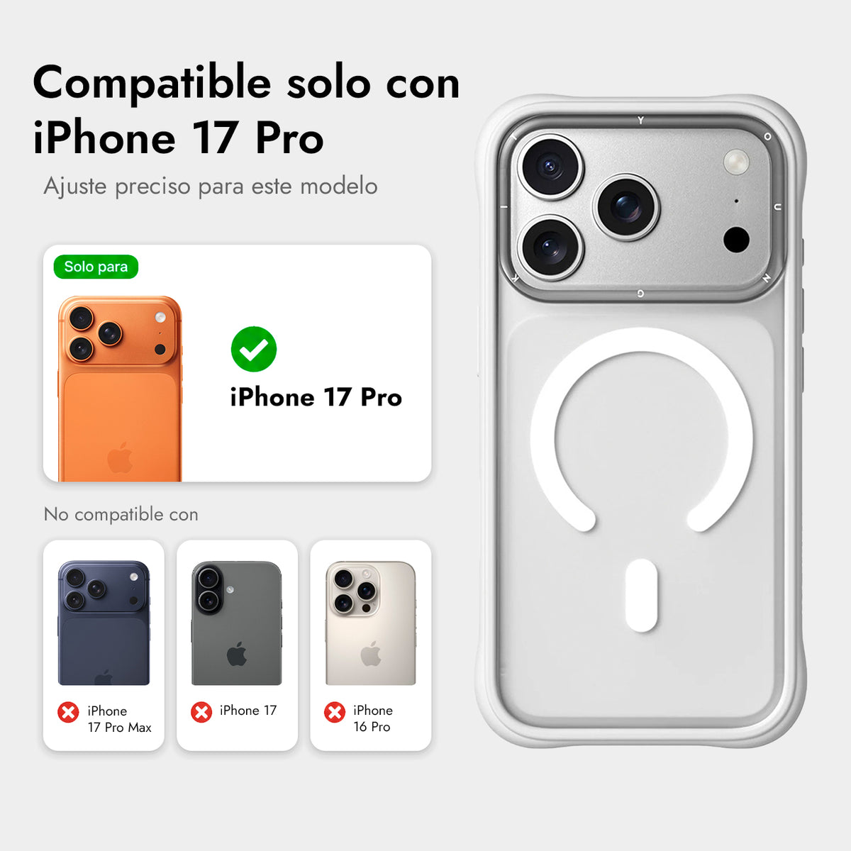 YOUNGKIT Funda Dynamic II para iPhone 17 Pro/18 Pro Compatible con MagSafe, Transparente Blanca