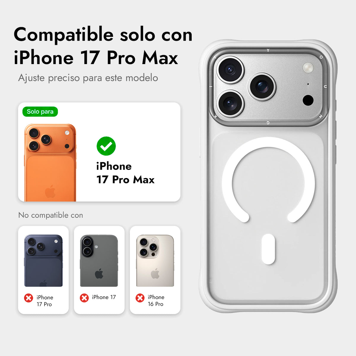 YOUNGKIT Funda Dynamic II para iPhone 17 Pro Max/18 Pro Max Compatible con MagSafe, Transparente Blanca