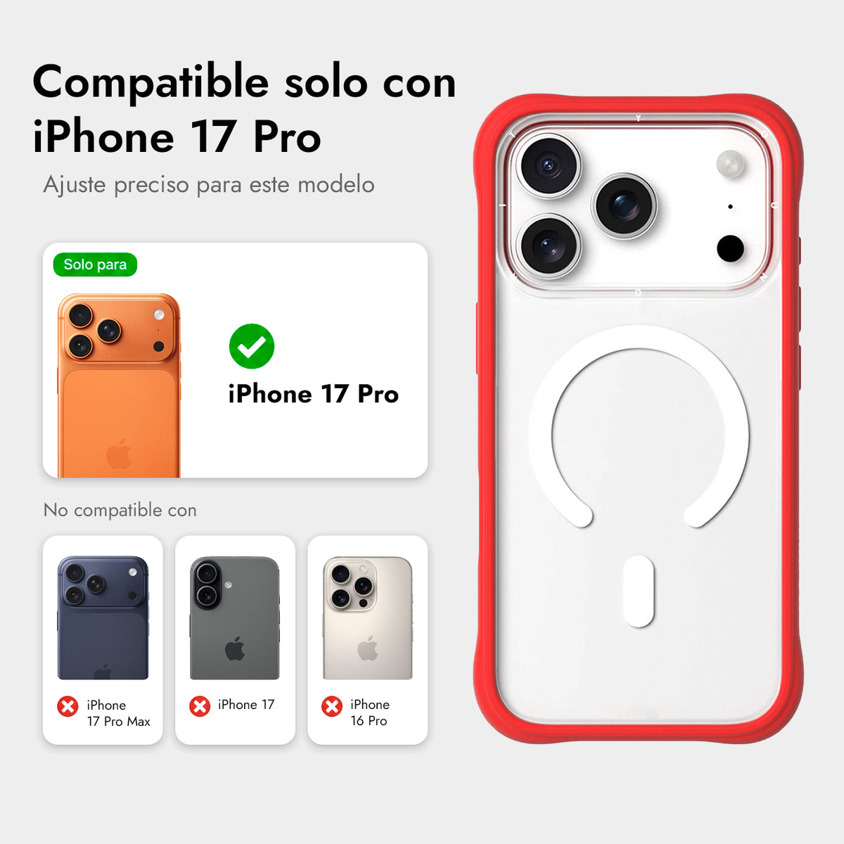 YOUNGKIT Funda Dynamic II para iPhone 17 Pro/18 Pro Compatible con MagSafe, Transparente Roja