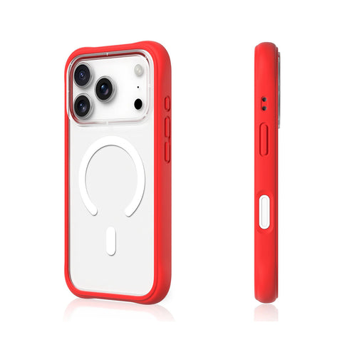 YOUNGKIT Funda Dynamic II para iPhone 17 Pro Max Compatible con MagSafe, Marco de Silicona y Trasera Removible, Transparente Roja