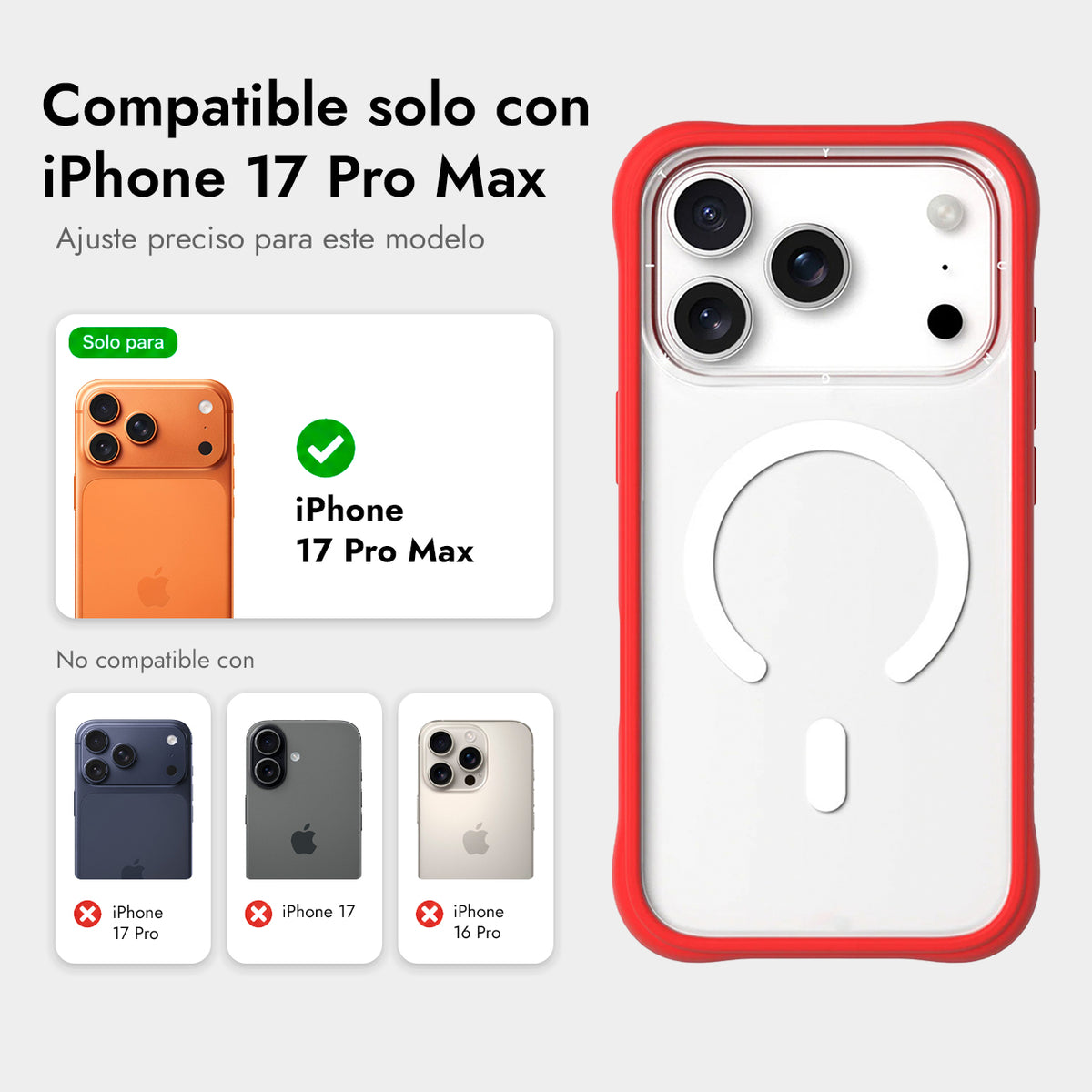 YOUNGKIT Funda Dynamic II para iPhone 17 Pro Max/18 Pro Max Compatible con MagSafe, Transparente Roja