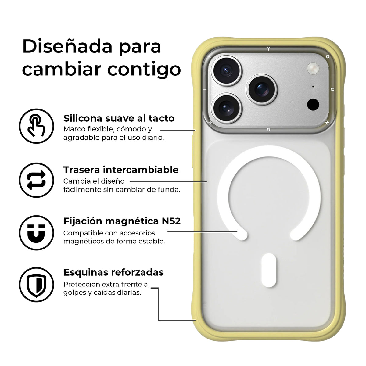YOUNGKIT Case for iPhone 17 Pro – Dynamic II Magnetic Case Transparent Yellow Tulip Silicone, Modern Design and Precise Fit