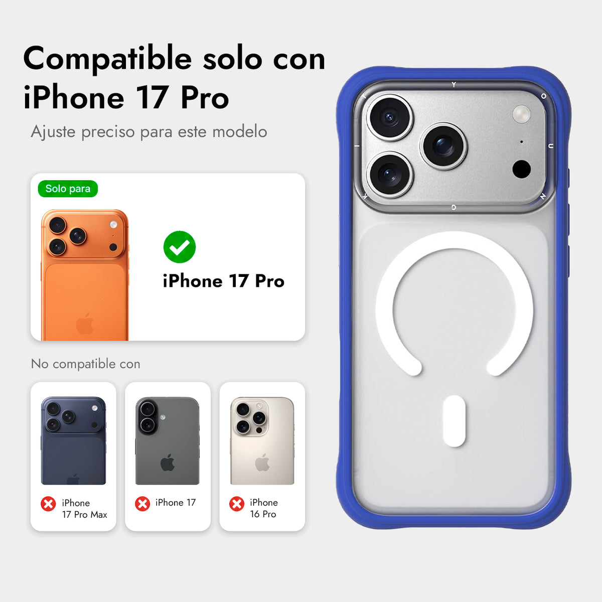 YOUNGKIT iPhone 17 Pro Case – Dynamic II Magnetic Transparent Klein Blue Silicone, Modern Design and Precise Fit