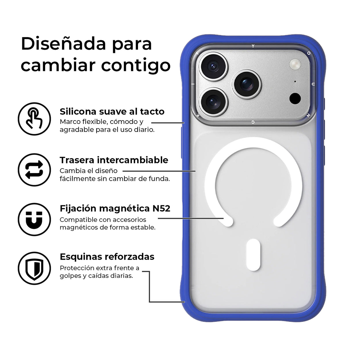 YOUNGKIT Case for iPhone 17 Pro Max - Magnetic Dynamic II Transparent Klein Blue Silicone Case, Modern Design and Precise Fit
