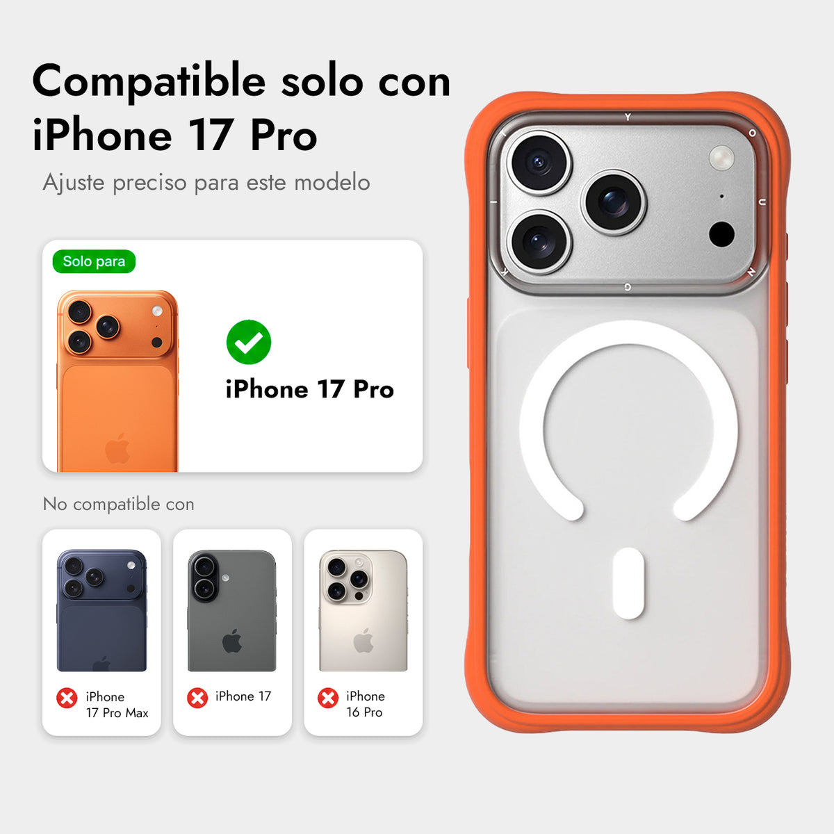 YOUNGKIT Funda Dynamic II para iPhone 17 Pro/18 Pro Compatible con MagSafe, Transparente Naranja