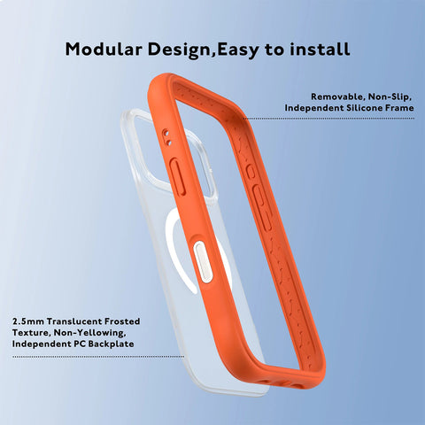 YOUNGKIT Funda Dynamic II para iPhone 17 Pro Max Compatible con MagSafe, Marco de Silicona y Trasera Removible, Transparente Naranja