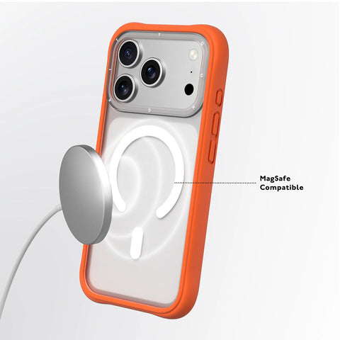 YOUNGKIT Funda Dynamic II para iPhone 17 Pro Max Compatible con MagSafe, Marco de Silicona y Trasera Removible, Transparente Naranja