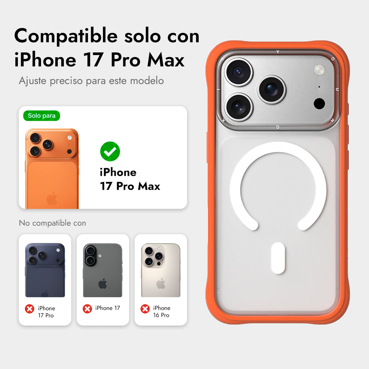 YOUNGKIT Funda Dynamic II para iPhone 17 Pro Max/18 Pro Max Compatible con MagSafe, Transparente Naranja