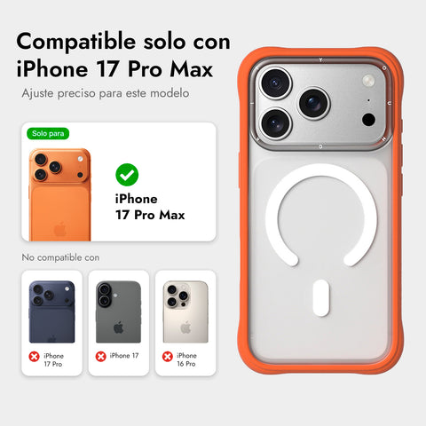YOUNGKIT Funda Dynamic II para iPhone 17 Pro Max Compatible con MagSafe, Marco de Silicona y Trasera Removible, Transparente Naranja