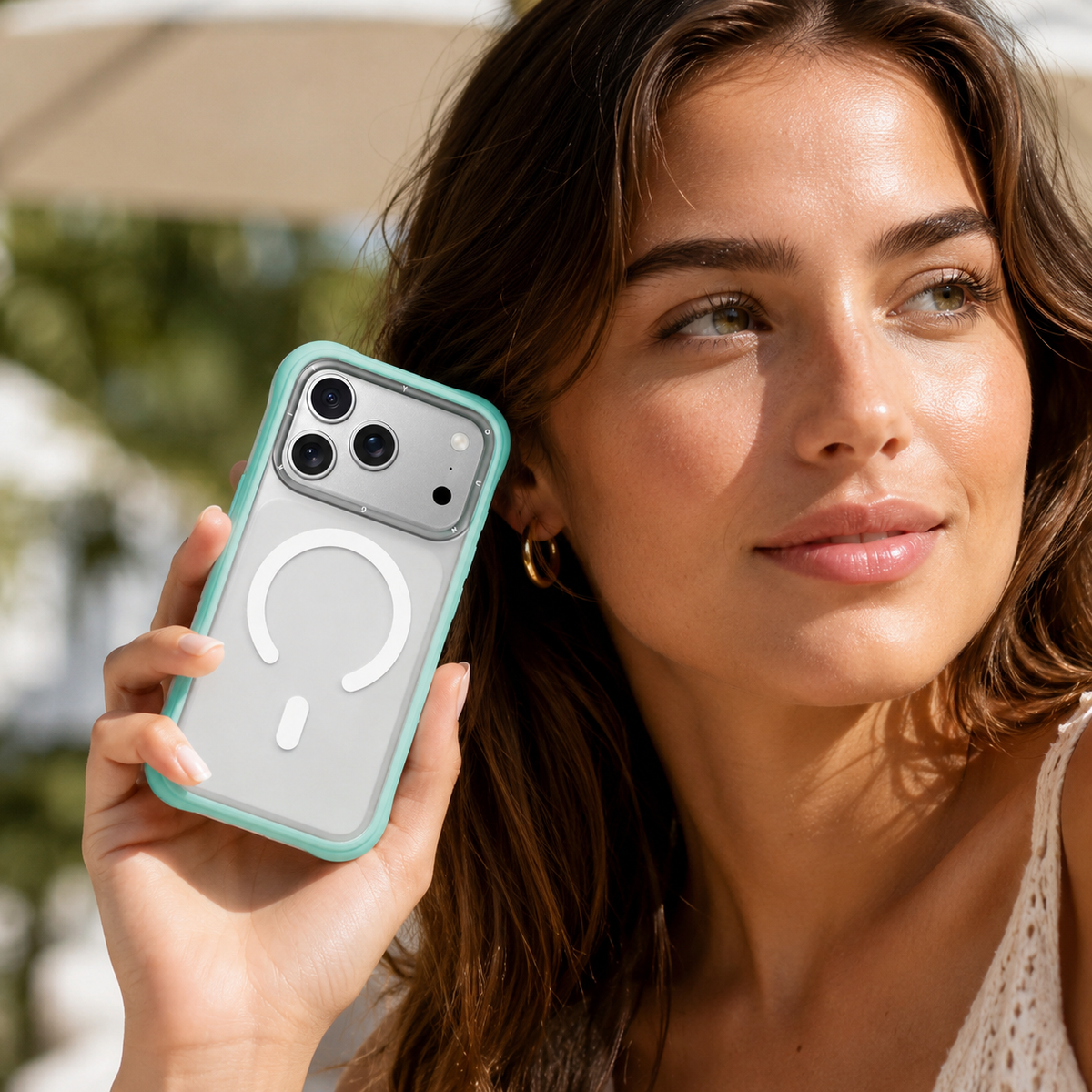 YOUNGKIT Funda Dynamic II para iPhone 17 Pro Max/18 Pro Max Compatible con MagSafe, Transparente Azul Glacier