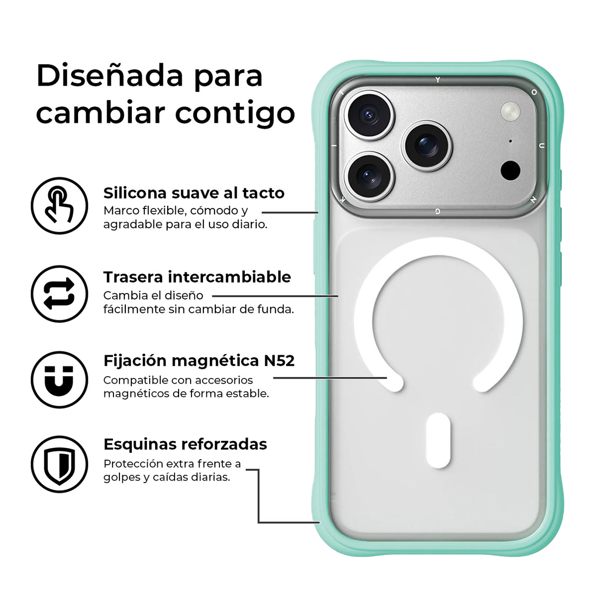 YOUNGKIT Funda Dynamic II para iPhone 17 Pro Max/18 Pro Max Compatible con MagSafe, Transparente Azul Glacier