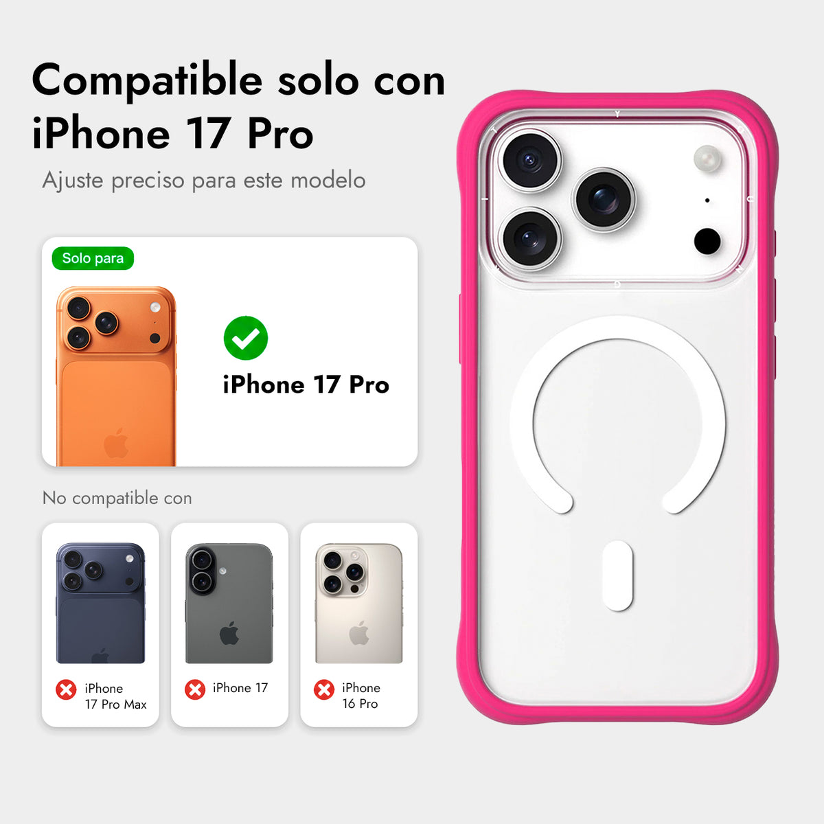 YOUNGKIT Case for iPhone 17 Pro – Dynamic II Magnetic Case Transparent Barbie Pink Silicone, Modern Design and Precise Fit