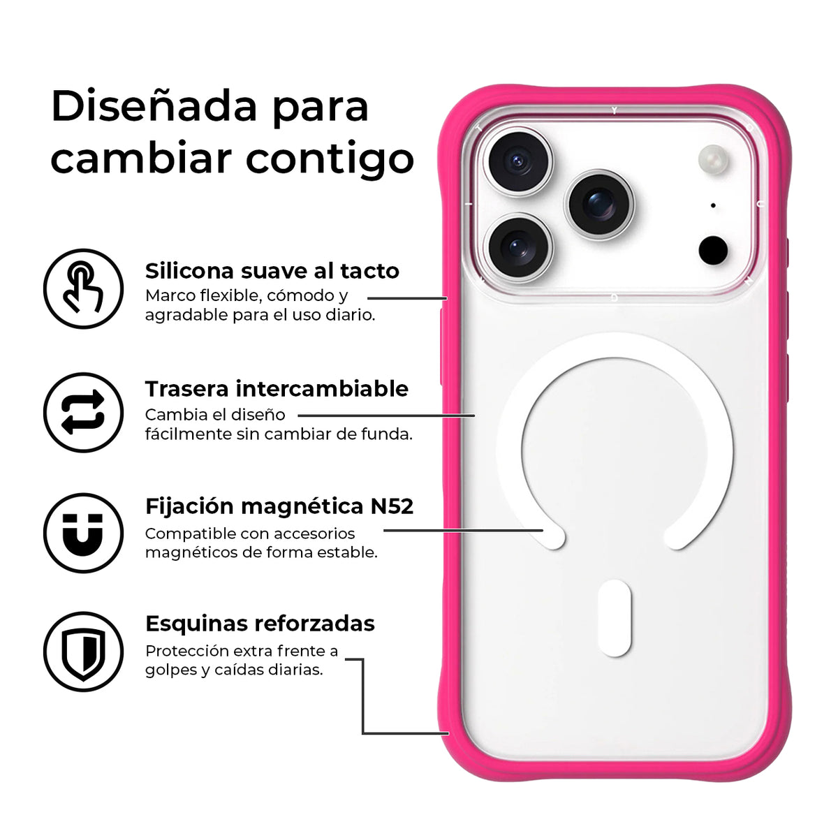 YOUNGKIT Case for iPhone 17 Pro – Dynamic II Magnetic Case Transparent Barbie Pink Silicone, Modern Design and Precise Fit