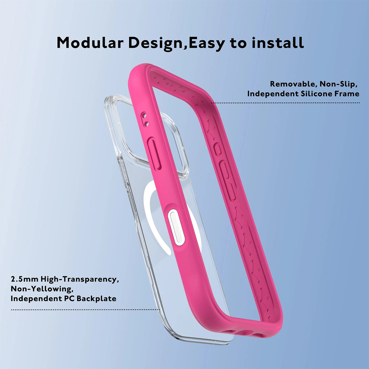 YOUNGKIT iPhone 17 Pro Max Case - Dynamic II Transparent Barbie Pink Magnetic Silicone Case, Modern Design and Precise Fit