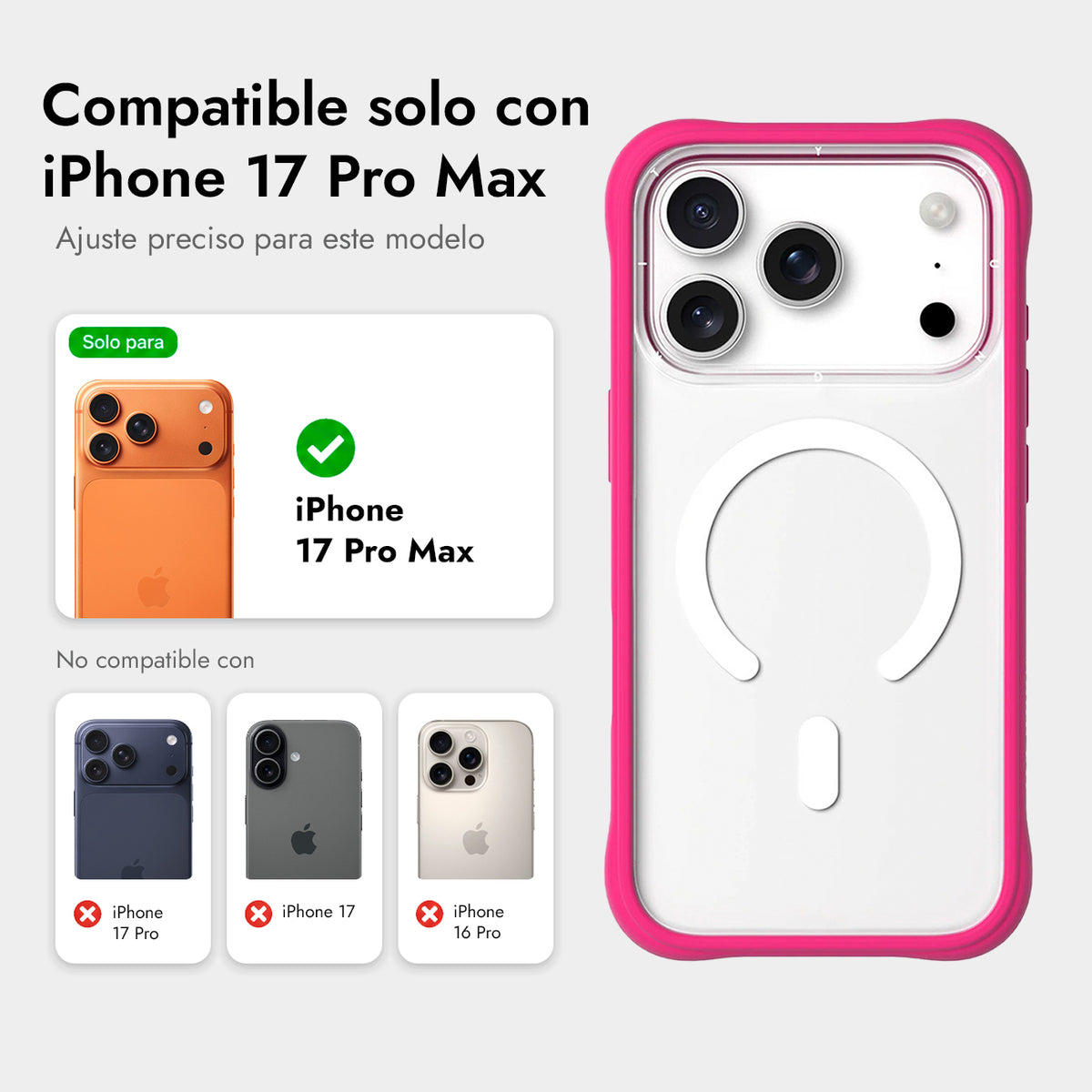 YOUNGKIT iPhone 17 Pro Max Case - Dynamic II Transparent Barbie Pink Magnetic Silicone Case, Modern Design and Precise Fit