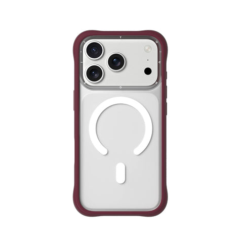 YOUNGKIT Funda Dynamic II para iPhone 17 Pro Max Compatible con MagSafe, Marco de Silicona y Trasera Removible, Transparente Rojo Cherry