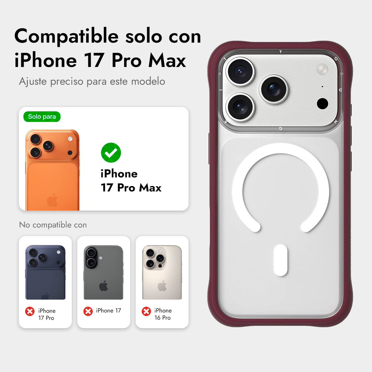 YOUNGKIT Funda Dynamic II para iPhone 17 Pro Max/18 Pro Max Compatible con MagSafe, Transparente Rojo Cherry