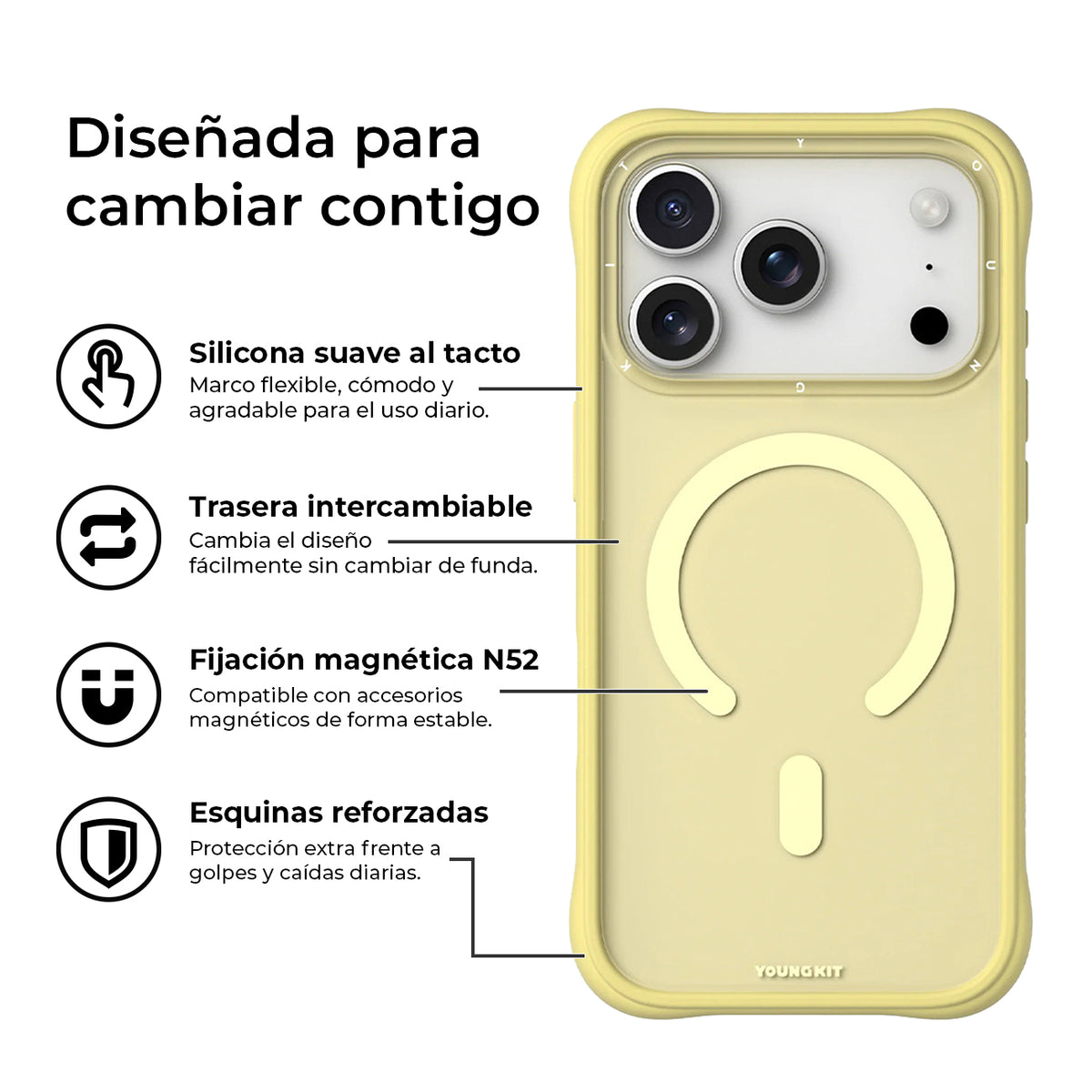 YOUNGKIT Case for iPhone 17 Pro Max – Dynamic II Tulip Yellow Magnetic Case, Modern Design and Precise Fit