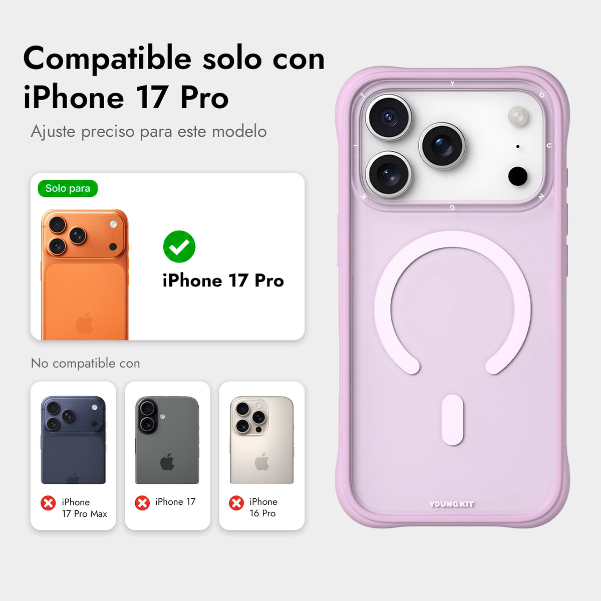 YOUNGKIT Funda Dynamic II para iPhone 17 Pro/18 Pro Compatible con MagSafe, Rosa Warm Pink