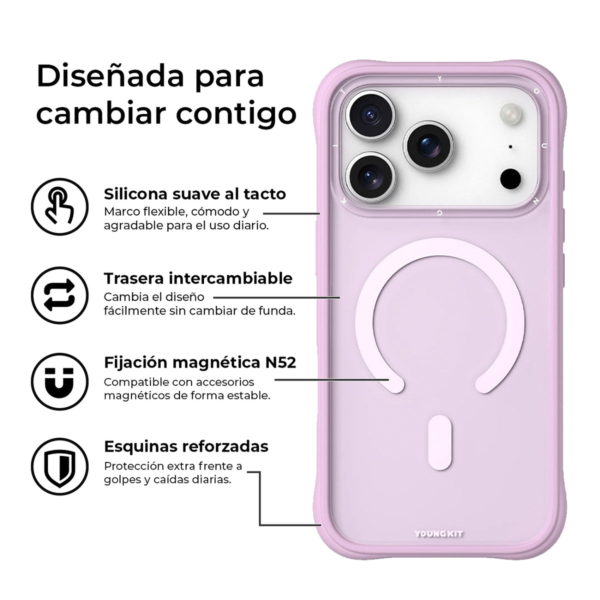 YOUNGKIT Funda Dynamic II para iPhone 17 Pro Max/18 Pro Max Compatible con MagSafe, Rosa Warm Pink