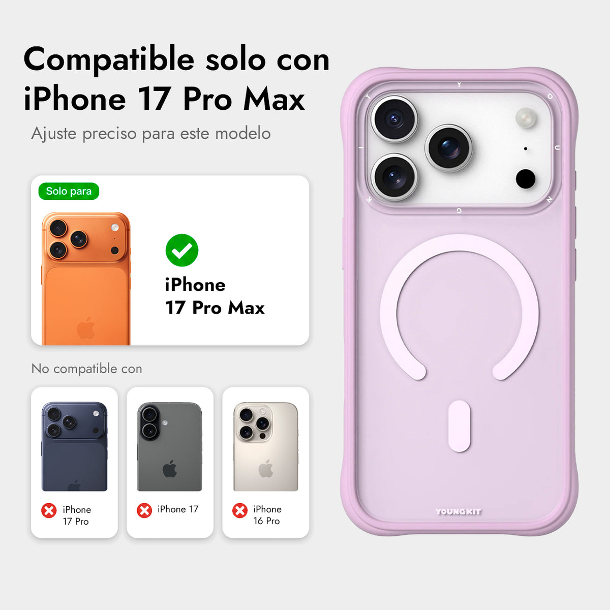 YOUNGKIT Funda Dynamic II para iPhone 17 Pro Max/18 Pro Max Compatible con MagSafe, Rosa Warm Pink